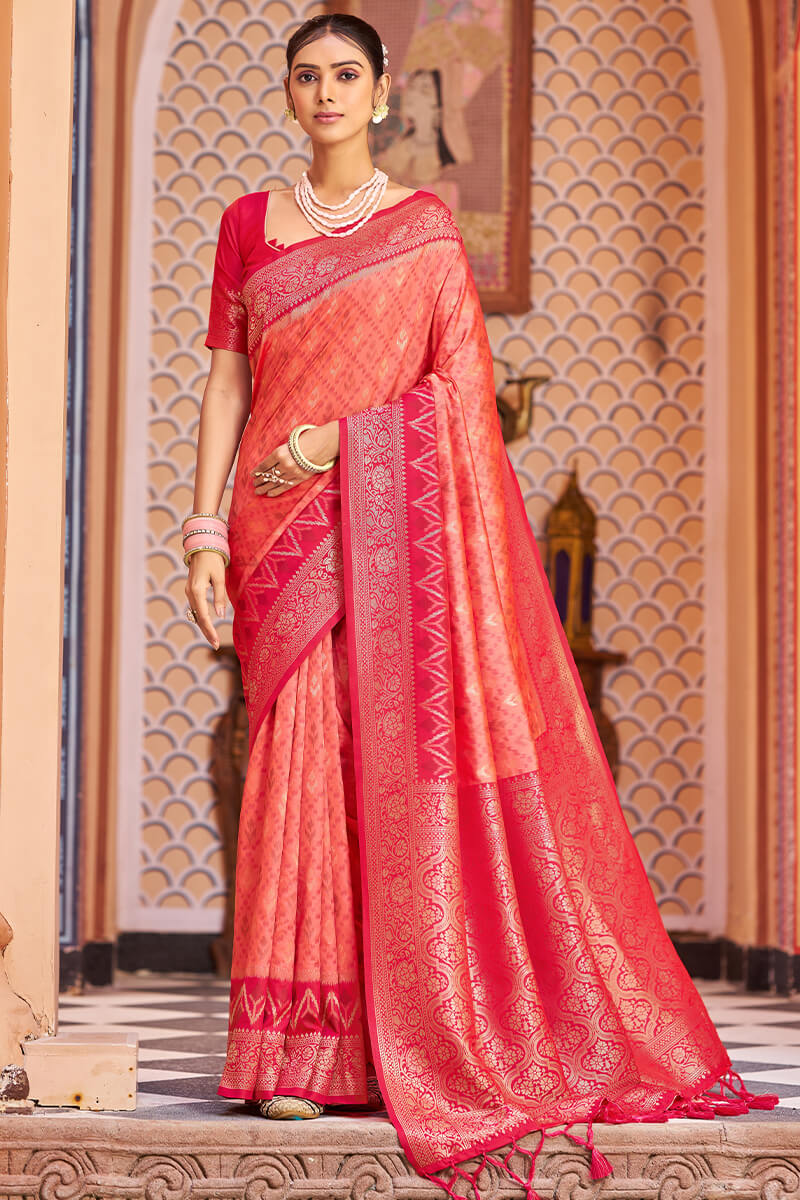 Phenomenal Pink Soft Banarasi Silk Saree With Redolent Blouse Piece
