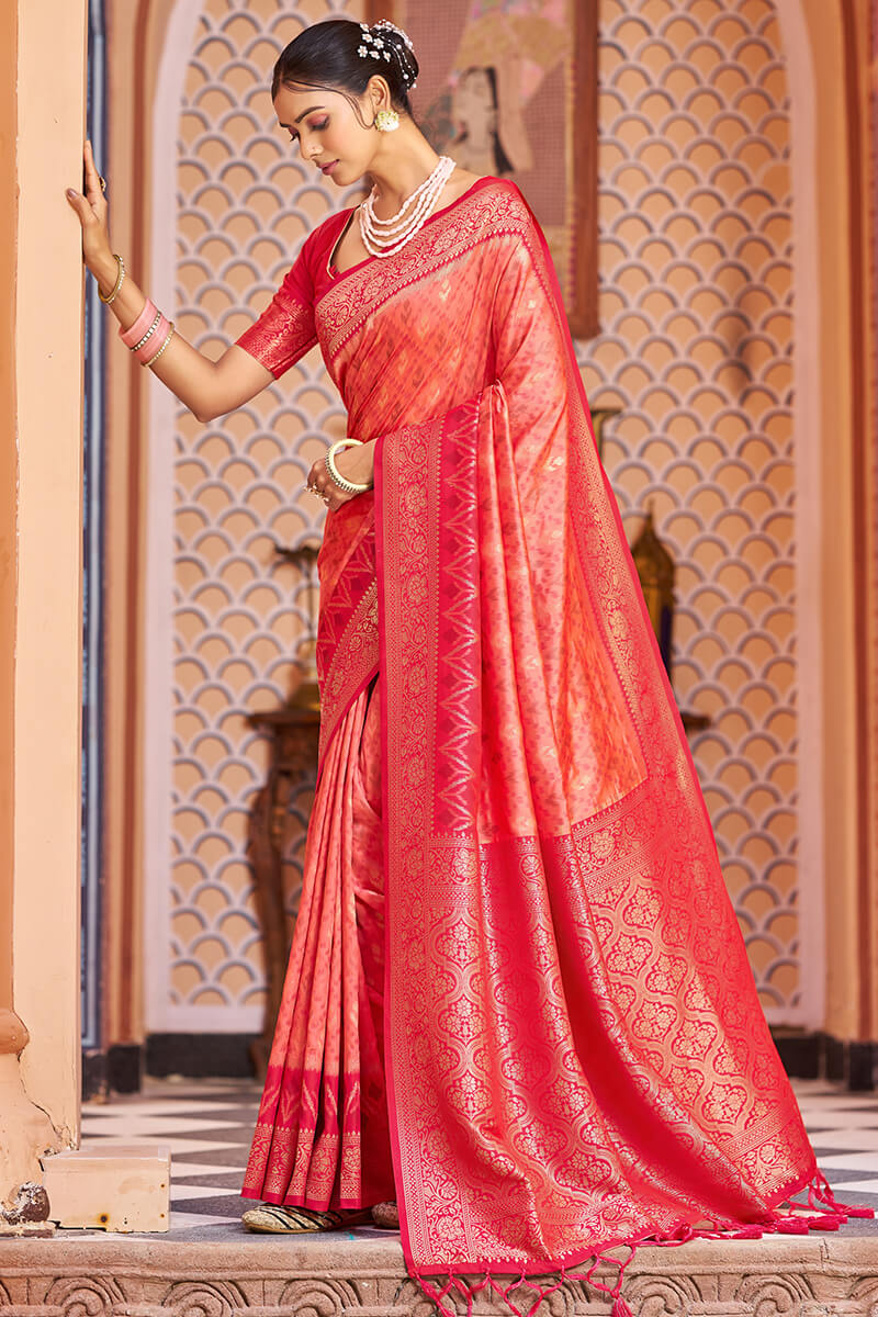 Phenomenal Pink Soft Banarasi Silk Saree With Redolent Blouse Piece