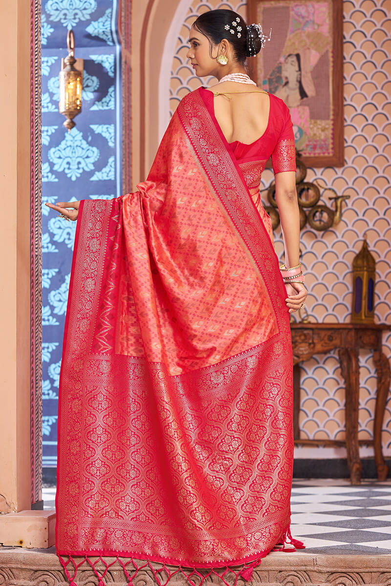 Phenomenal Pink Soft Banarasi Silk Saree With Redolent Blouse Piece