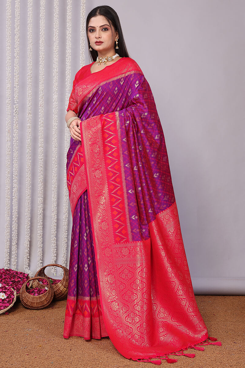 Exquisite Purple Soft Banarasi Silk Saree With Seraphic Blouse Piece
