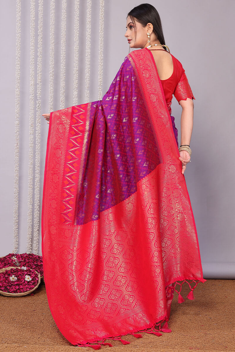 Exquisite Purple Soft Banarasi Silk Saree With Seraphic Blouse Piece