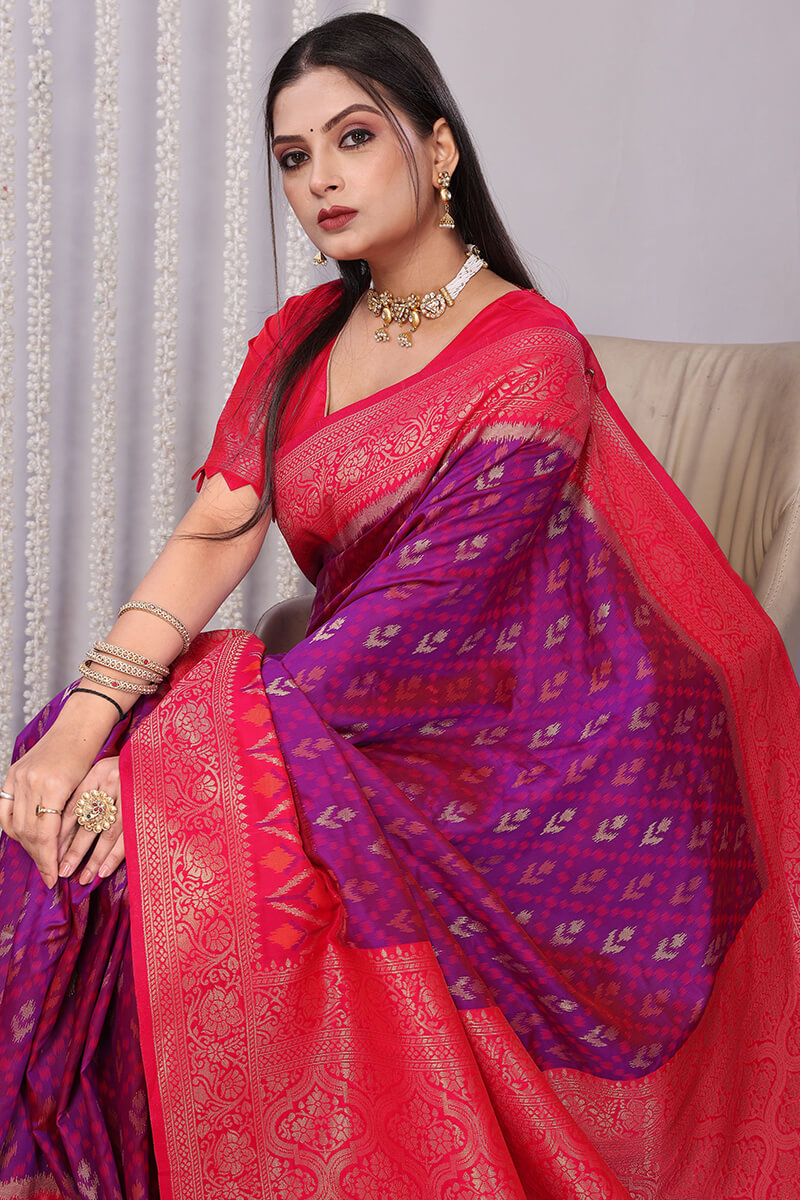 Exquisite Purple Soft Banarasi Silk Saree With Seraphic Blouse Piece