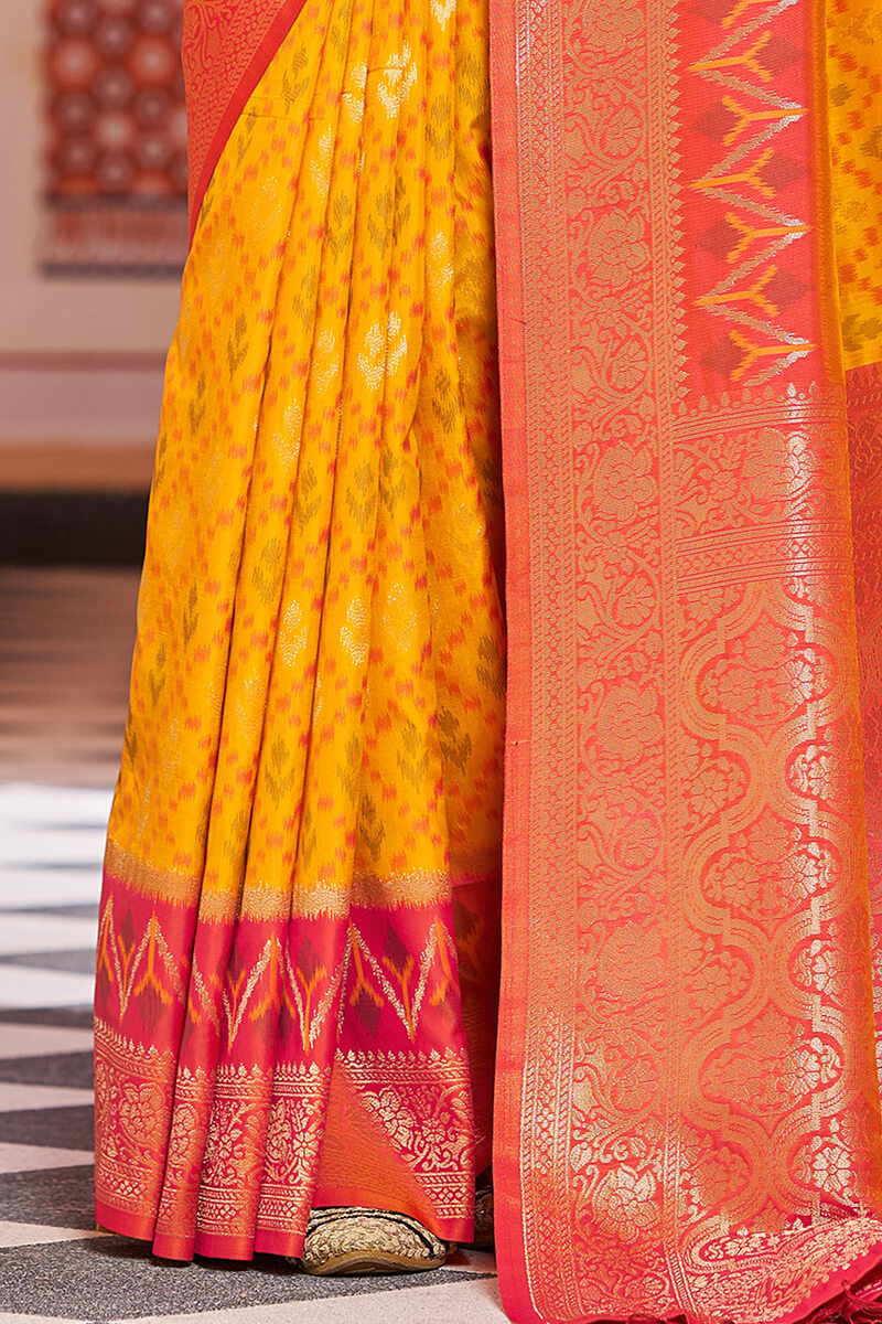Glittering Yellow Soft Banarasi Silk Saree With Scintillating Blouse Piece