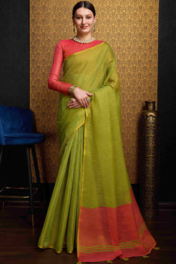 Desultory Green Soft Banarasi Tissue Silk Saree With Opulent Blouse Piece