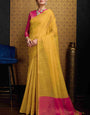Unique Yellow Soft Banarasi Tissue Silk Saree With Chatoyant Blouse Piece