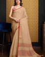 Assemblage Beige Cotton Silk Saree With Desuetude Blouse Piece