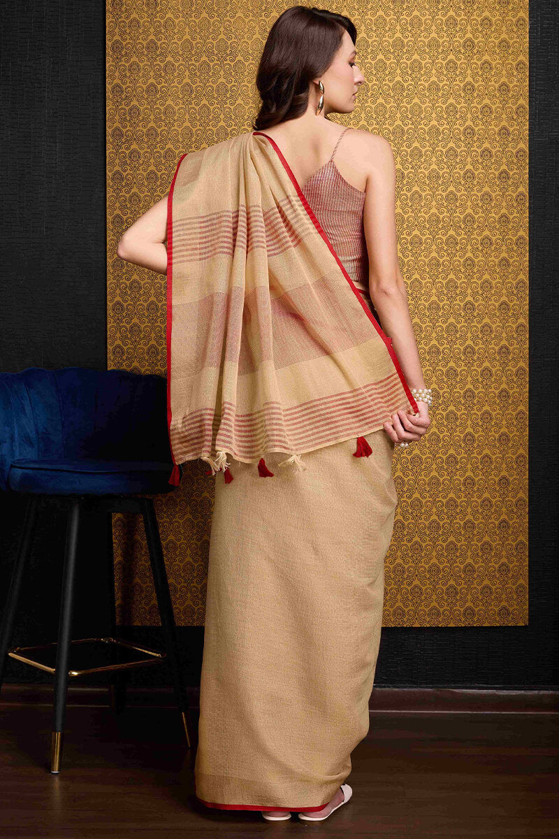Assemblage Beige Cotton Silk Saree With Desuetude Blouse Piece