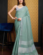 Gratifying Green Cotton Silk Saree With Groovy Blouse Piece