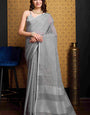 Eye-catching Grey Cotton Silk Saree With Susurrous Blouse Piece