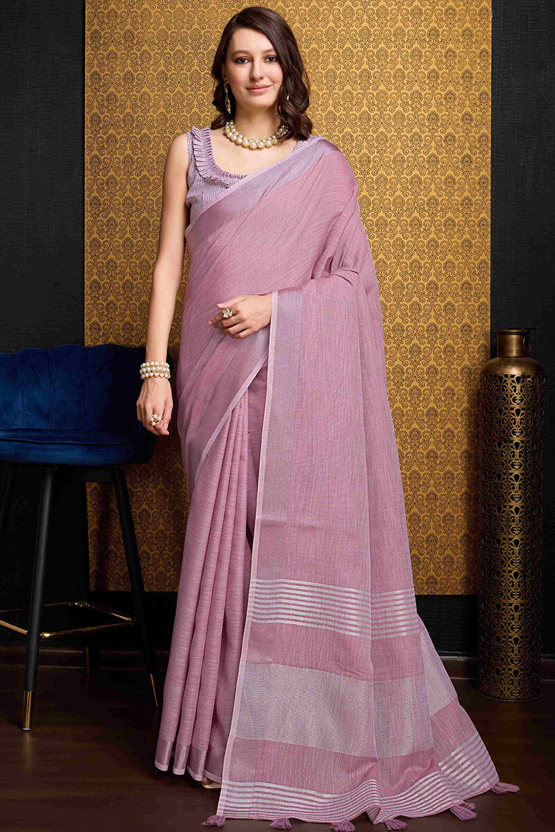 Imbrication Lavender Cotton Silk Saree With Ephemeral Blouse Piece