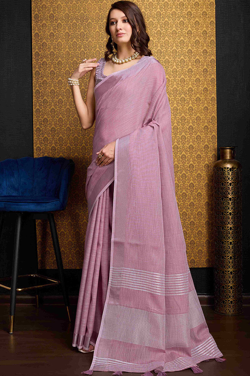 Imbrication Lavender Cotton Silk Saree With Ephemeral Blouse Piece