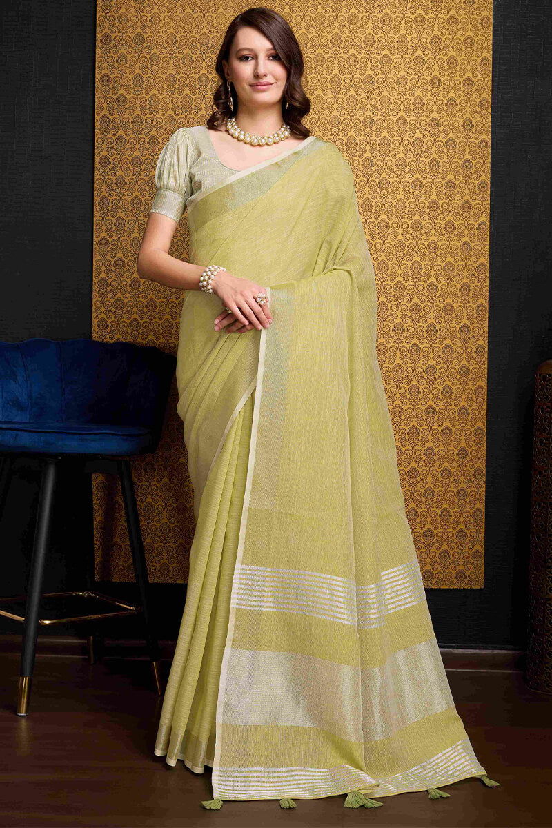 Super extravagant Mustard Cotton Silk Saree With Transcendent Blouse Piece