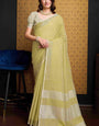 Super extravagant Mustard Cotton Silk Saree With Transcendent Blouse Piece