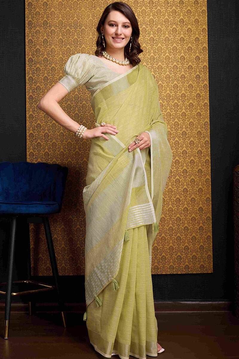 Super extravagant Mustard Cotton Silk Saree With Transcendent Blouse Piece