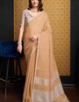 Inimitable Peach Cotton Silk Saree With Sensational Blouse Piece