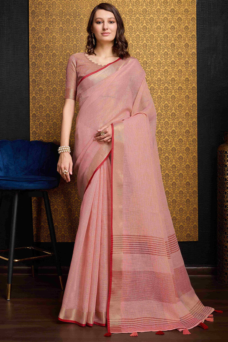 Dazzling Pink Cotton Silk Saree With Sophisticated Blouse Piece