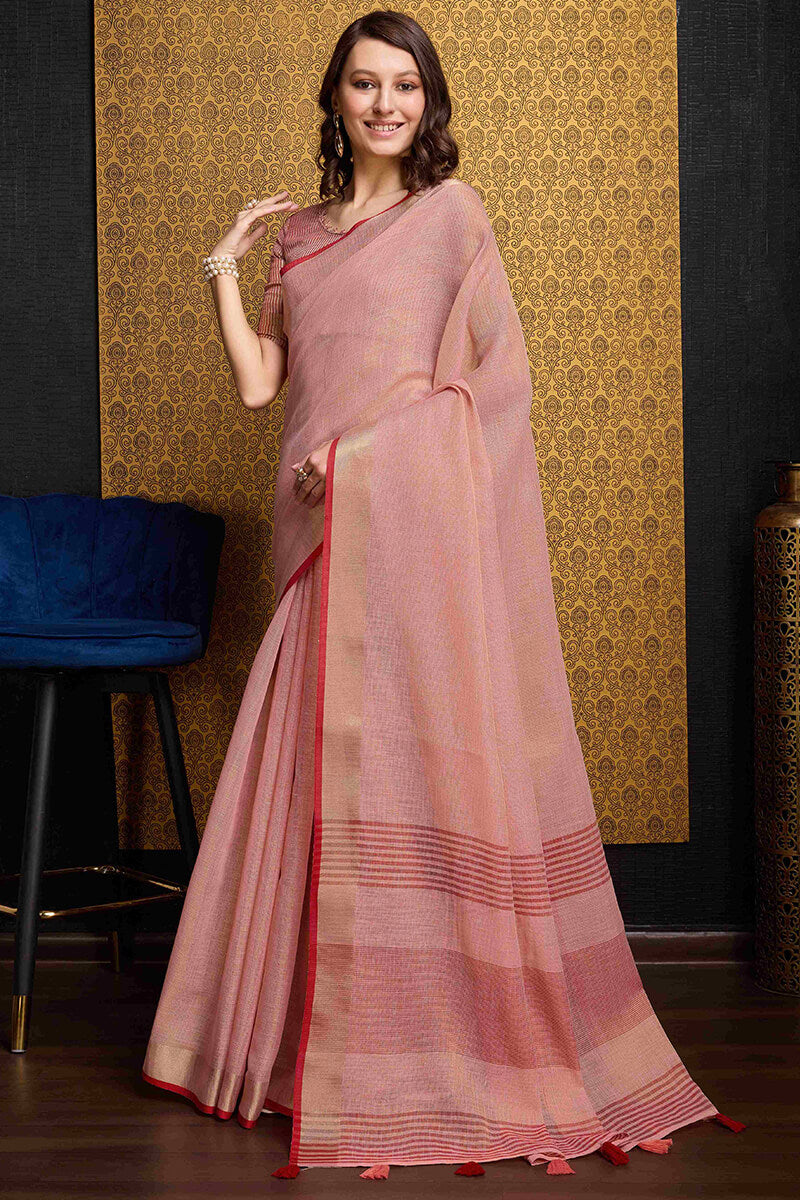 Dazzling Pink Cotton Silk Saree With Sophisticated Blouse Piece