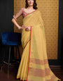 Incomparable Yellow Cotton Silk Saree With Most Stunning Blouse Piece