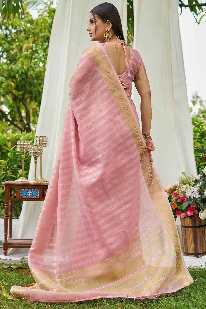 Elegant Baby Pink Cotton Silk Saree With Panoply Blouse Piece