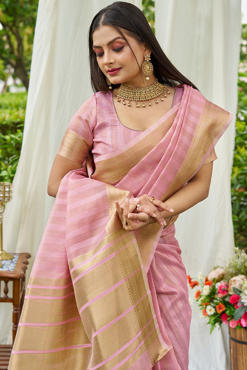 Elegant Baby Pink Cotton Silk Saree With Panoply Blouse Piece