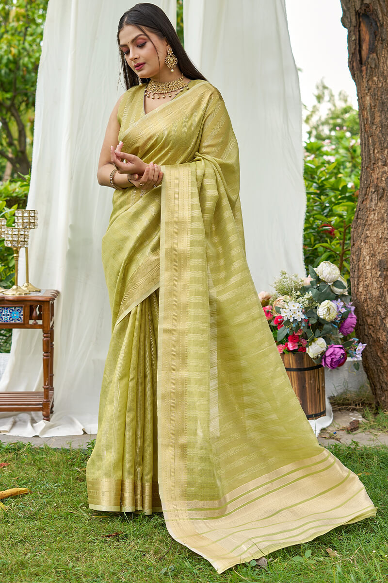 Staring Green Cotton Silk Saree With Super classy Blouse Piece