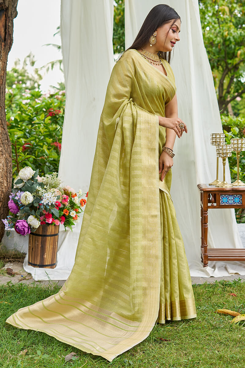 Staring Green Cotton Silk Saree With Super classy Blouse Piece