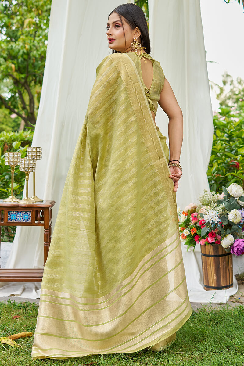 Staring Green Cotton Silk Saree With Super classy Blouse Piece
