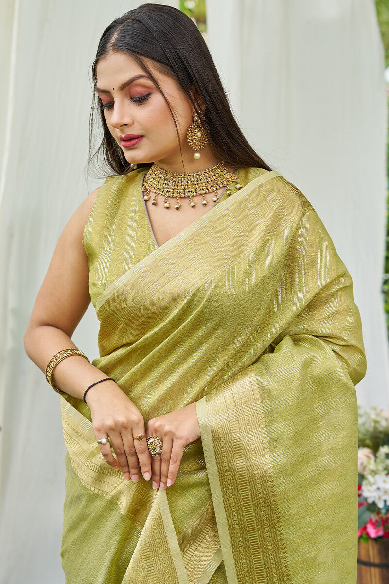 Staring Green Cotton Silk Saree With Super classy Blouse Piece