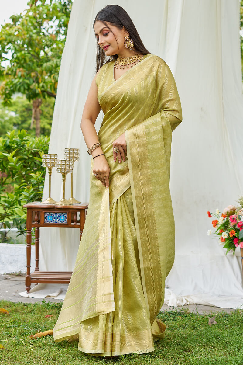 Staring Green Cotton Silk Saree With Super classy Blouse Piece