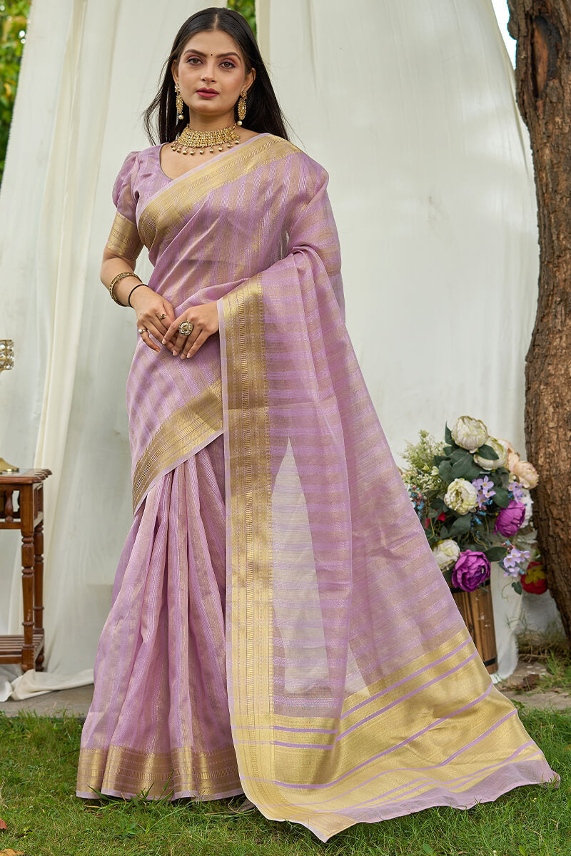 Aplomb Lavender Cotton Silk Saree With Enthralling Blouse Piece