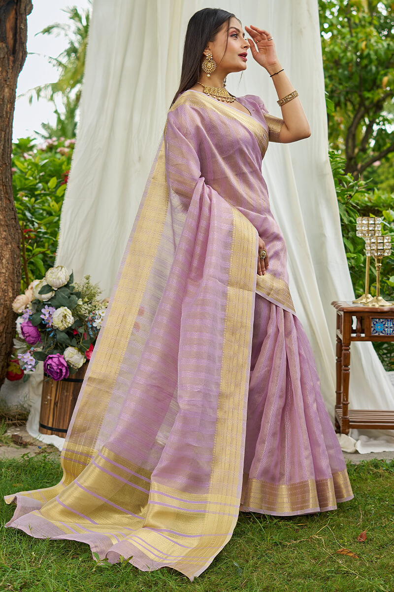 Aplomb Lavender Cotton Silk Saree With Enthralling Blouse Piece