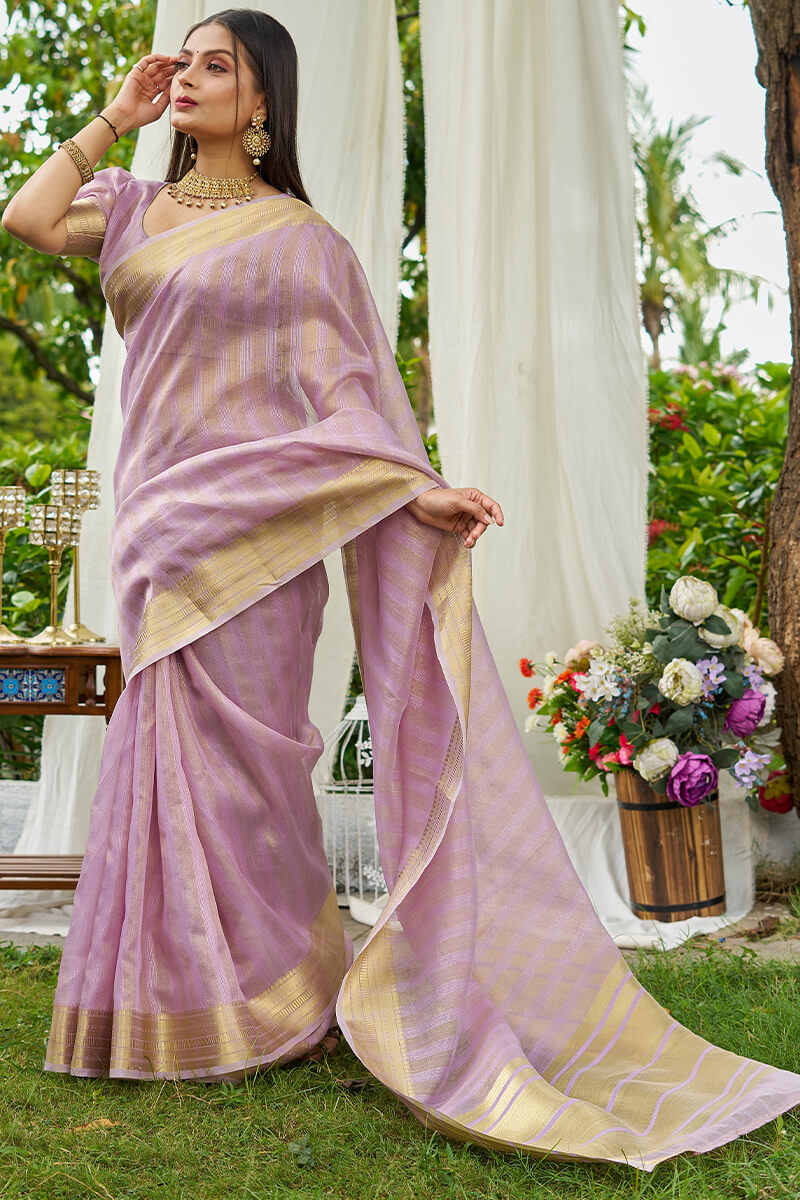 Aplomb Lavender Cotton Silk Saree With Enthralling Blouse Piece