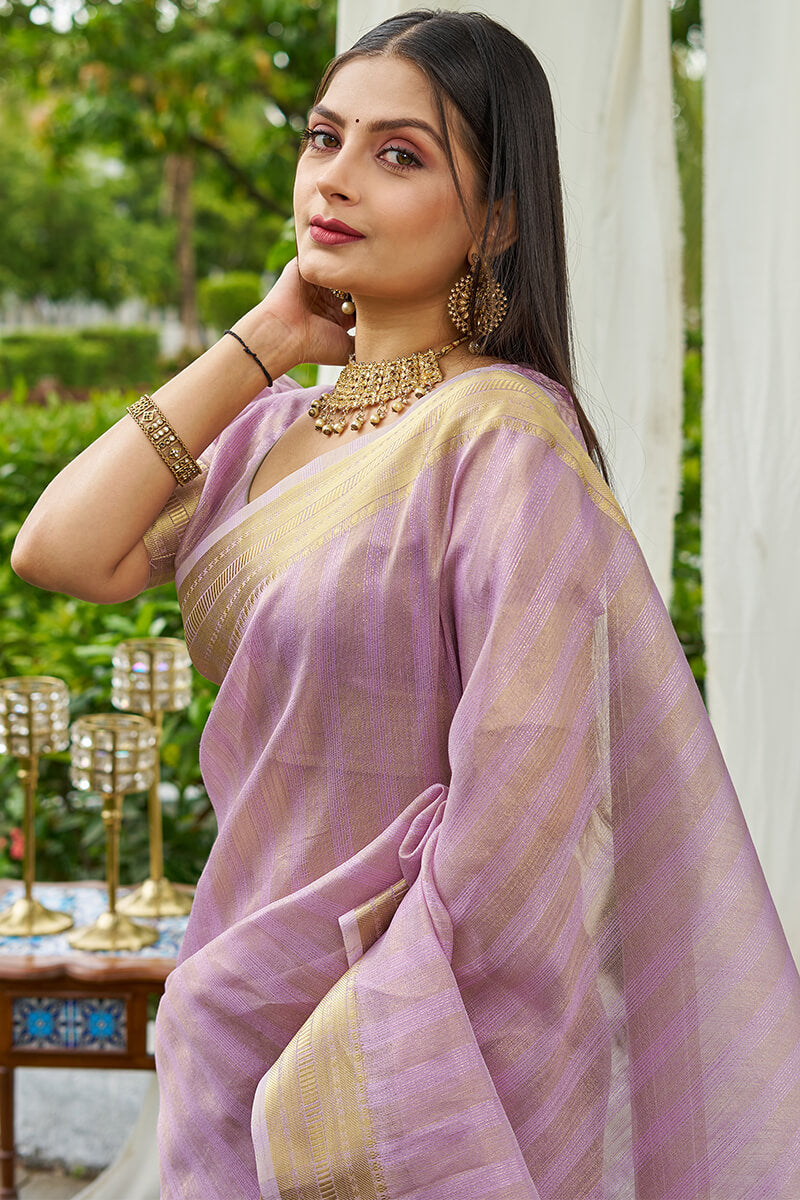 Aplomb Lavender Cotton Silk Saree With Enthralling Blouse Piece
