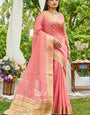 Gossamer Pink Cotton Silk Saree With Murmurous Blouse Piece