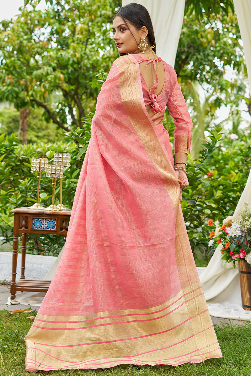Gossamer Pink Cotton Silk Saree With Murmurous Blouse Piece