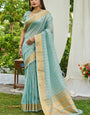 Captivating Sky Cotton Silk Saree With Surpassing Blouse Piece