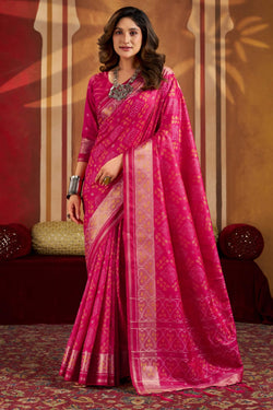 Pulsating Dark Pink Patola Silk Saree with Classic Blouse Piece