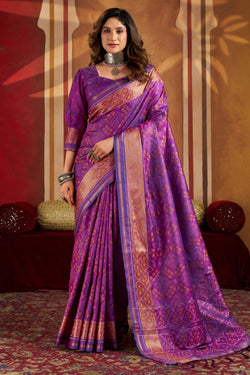 Denouement Purple Patola Silk Saree with Ornate Blouse Piece