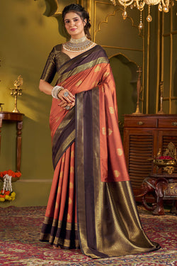 Breathtaking Orange Pure Banarasi Silk Saree With Trendy Blouse Piece