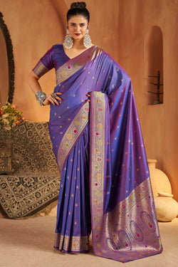 Pretty Purple Pure Banarasi Silk Saree With Exemplary Blouse Piece