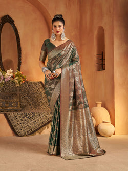 Posh Green Pure Banarasi Silk Saree With Adoring Blouse Piece