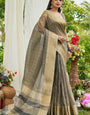 Symmetrical Grey Soft Banarasi Tissue Silk Saree With Twirling Blouse Piece