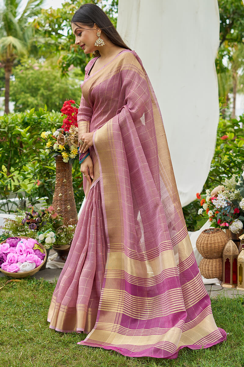 Beguiling Lavender Soft Banarasi Tissue Silk Saree With Brood Blouse Piece