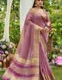 Beguiling Lavender Soft Banarasi Tissue Silk Saree With Brood Blouse Piece