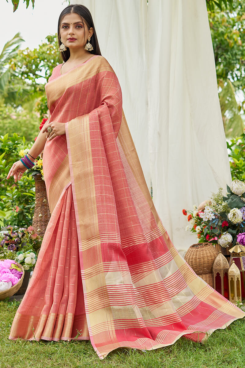 Gorgeous Peach Soft Banarasi Tissue Silk Saree With Delightful Blouse Piece