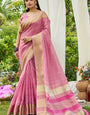 Desiring Pink Soft Banarasi Tissue Silk Saree With Smashing Blouse Piece