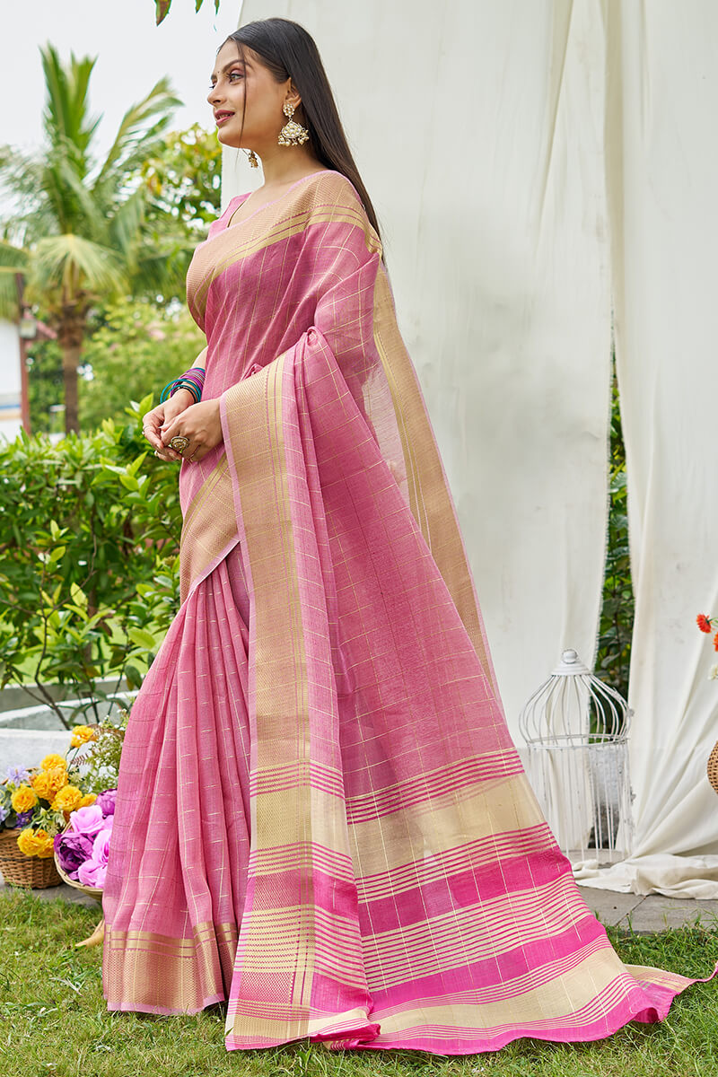 Desiring Pink Soft Banarasi Tissue Silk Saree With Smashing Blouse Piece