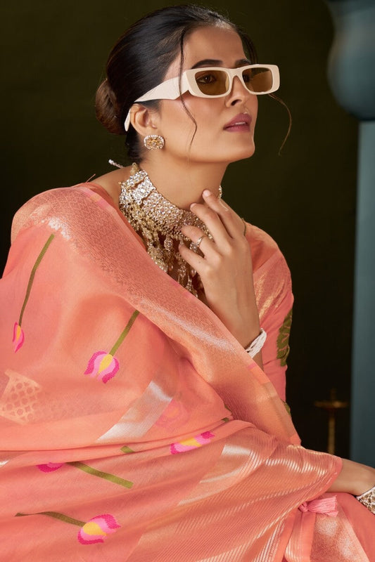 Precious Peach Cotton Silk Saree With Ravishing Blouse Piece