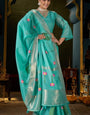 Conflate Turquoise Cotton Silk Saree With Gorgeous Blouse Piece