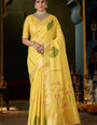 Murmurous Yellow Cotton Silk Saree With Quixotic Blouse Piece